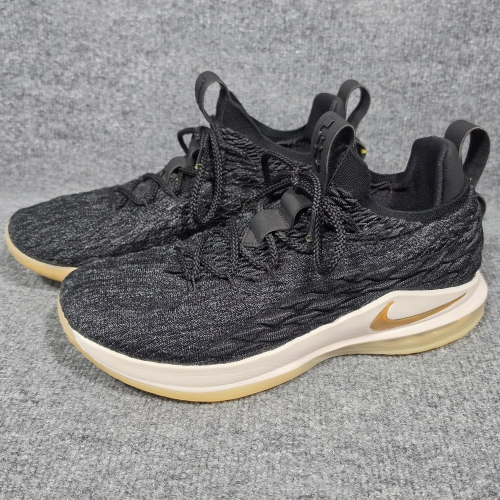Nike LeBron 15 Low Black Metallic Gold Basketball Shoes AO1755-001 Mens 10.5